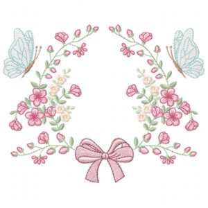 Moldura Floral com Borboletas e Laço